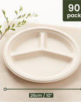 90 Round Sugarcane 3-Section Plates - 26cm (10")