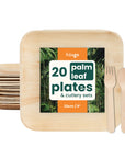 Square Palm Leaf Plates with Wooden Cutlery Sets