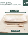 Square Palm Leaf Plates with Wooden Cutlery Sets