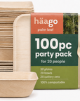 Square Palm Leaf Partyware Pack (Plates, Bowls & Cutlery)