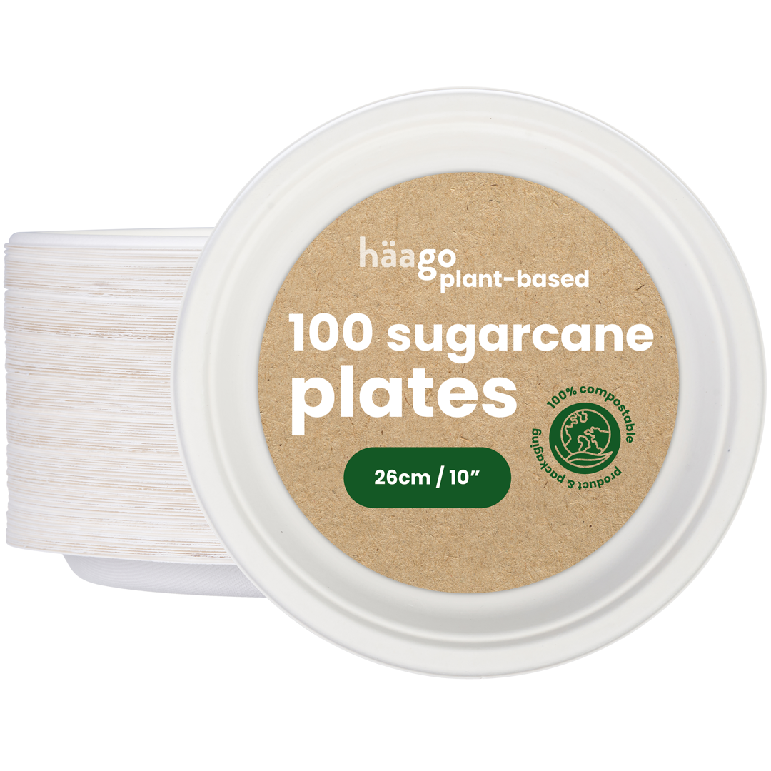 100 Round Sugarcane Plates - 26cm (10&quot;)