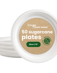 50 Round Sugarcane Plates - 26cm (10")