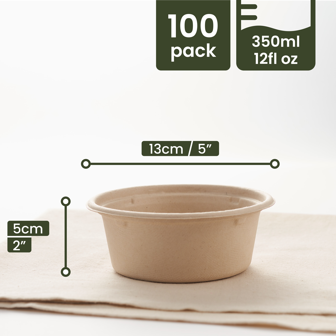 100 Round Sugarcane Bowls - 13cm (5&quot;)