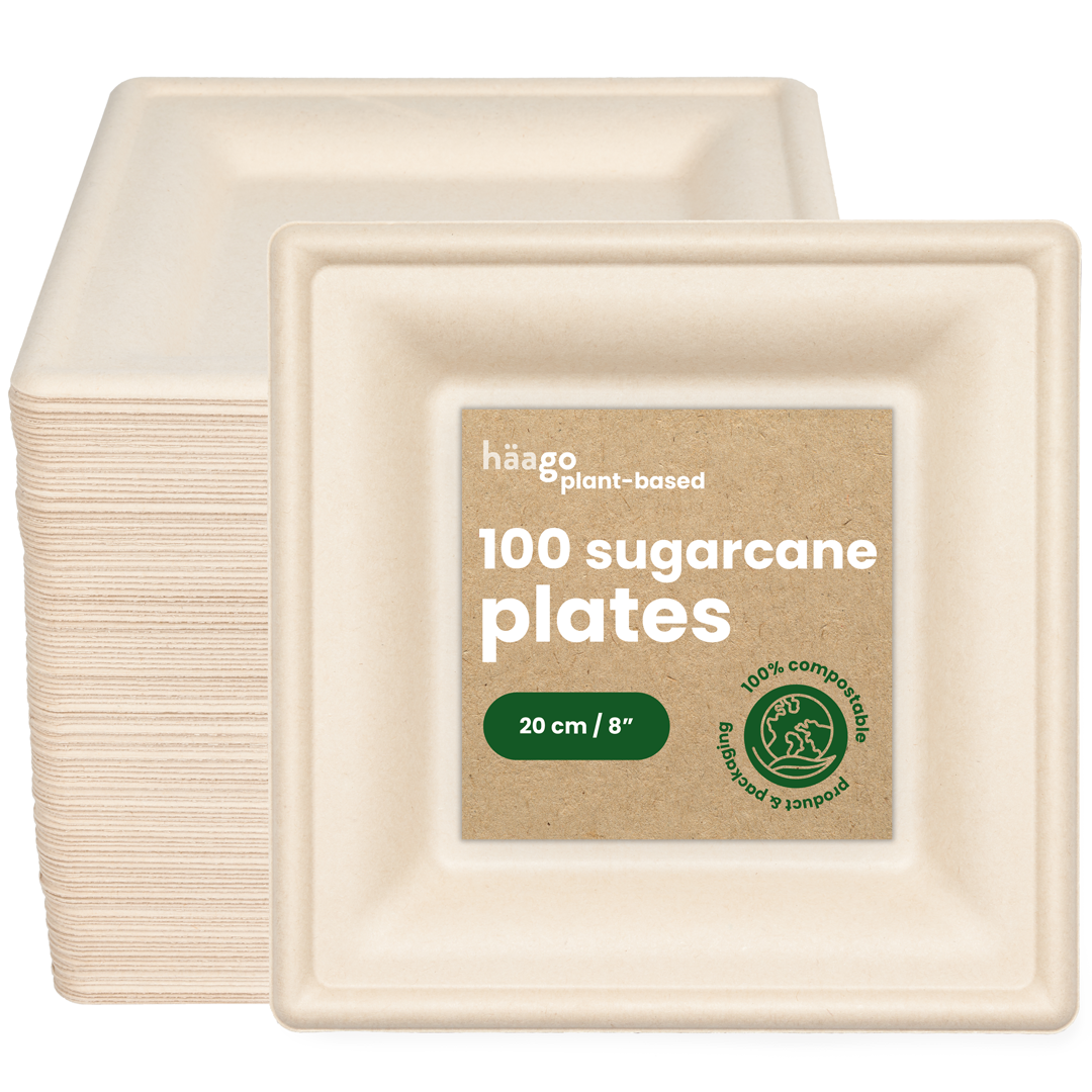 Square Sugarcane Plates - 20cm (8&quot;)