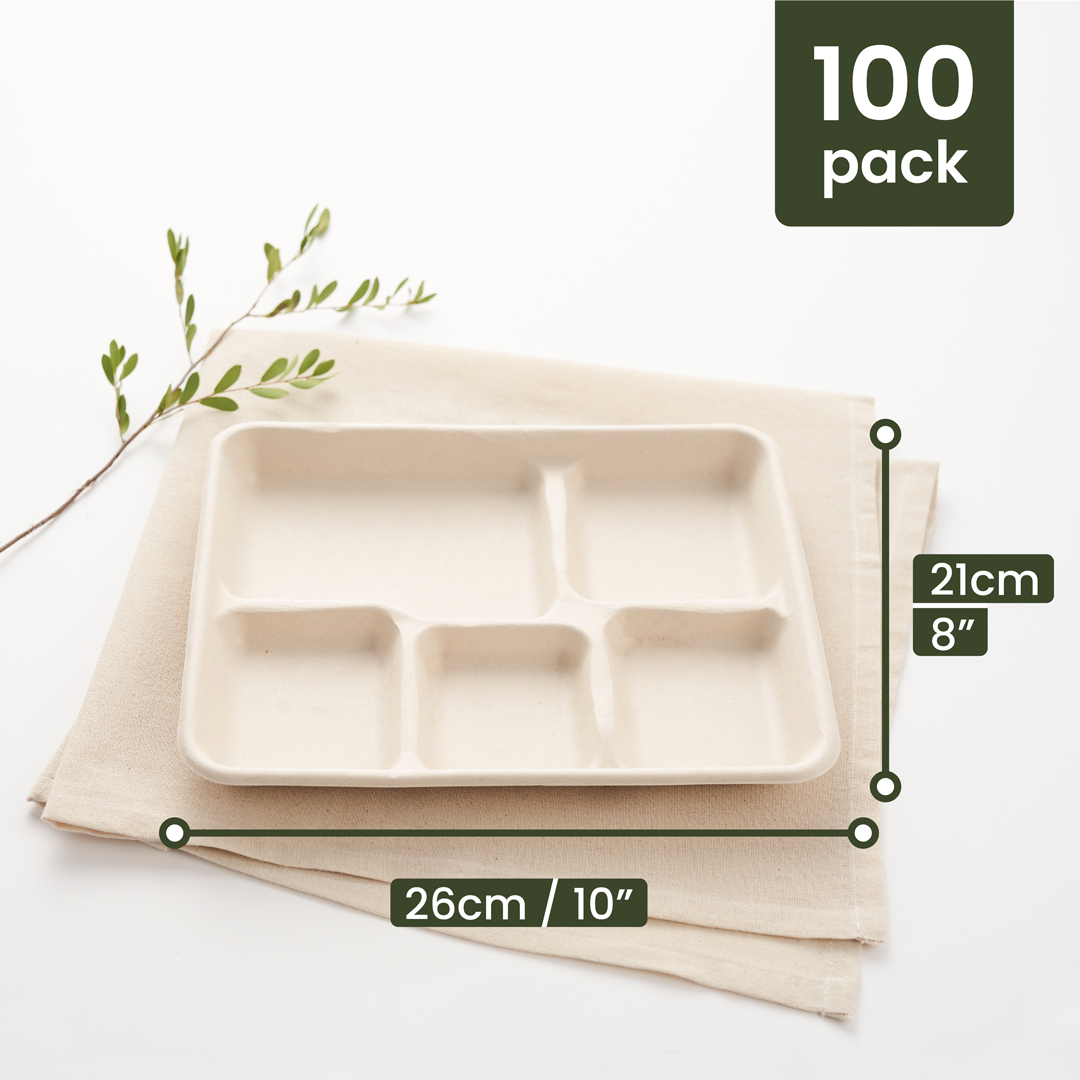 100 Sugarcane Sectioned Trays - 26cm (10&quot;)