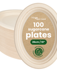 100 Oval Brown Sugarcane Plates - 26cm (10")