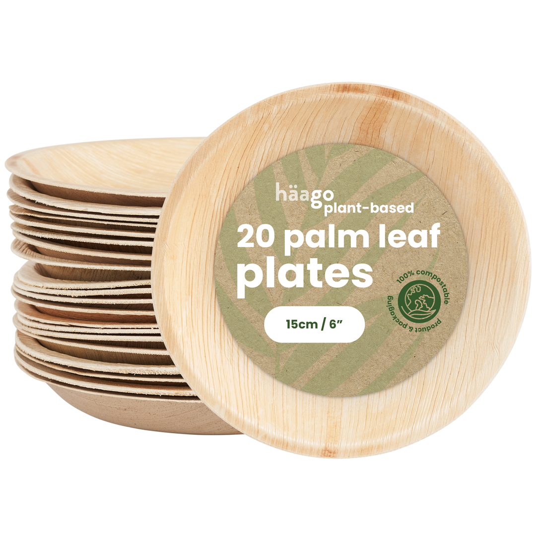 20 Round Palm Leaf Plates 15cm 6