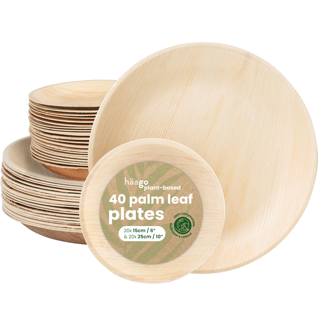 40 Round Palm Leaf Plate Set