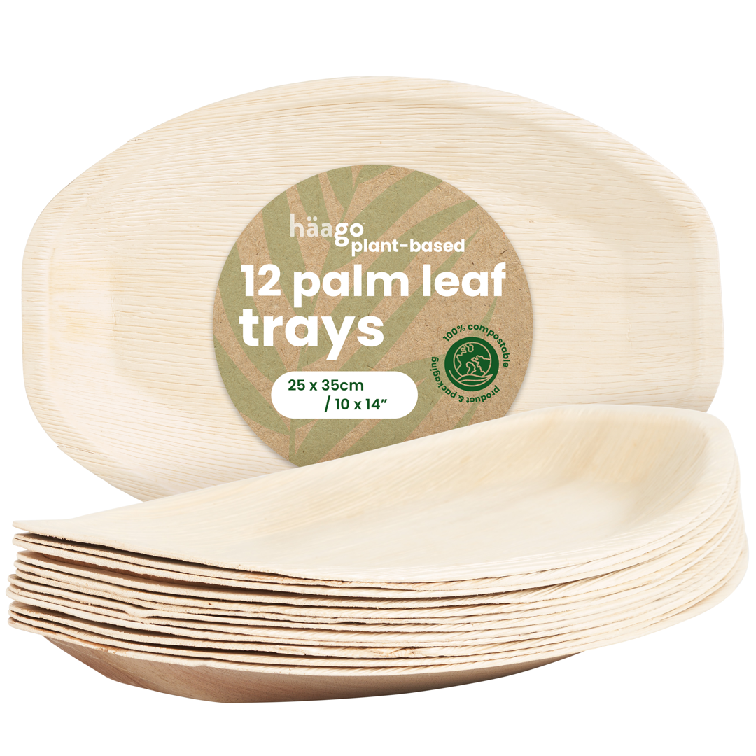 20 Large Palm Leaf Platters - 25x35cm (10x14&quot;)