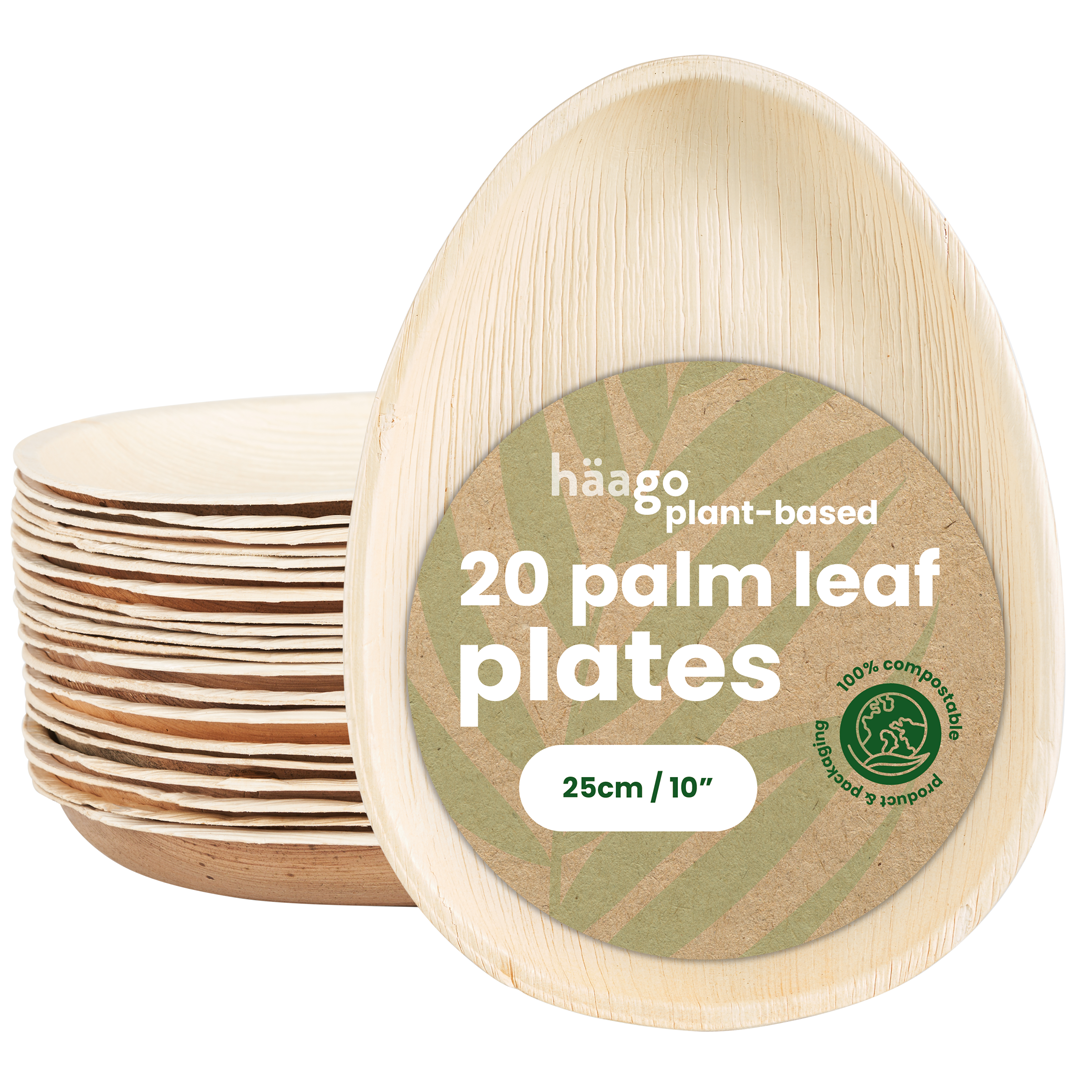 20 Teardrop Palm Leaf Plates - 25cm (10&quot;)