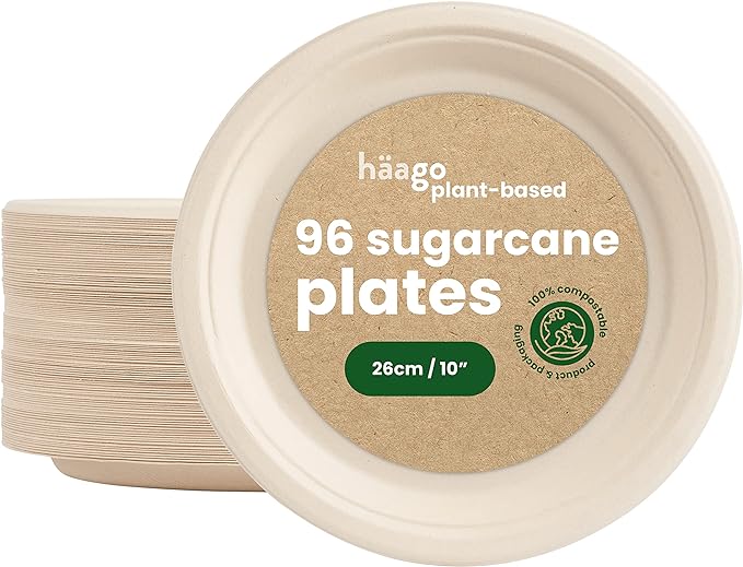 96 Round Sugarcane Plates - 26cm (10&quot;)