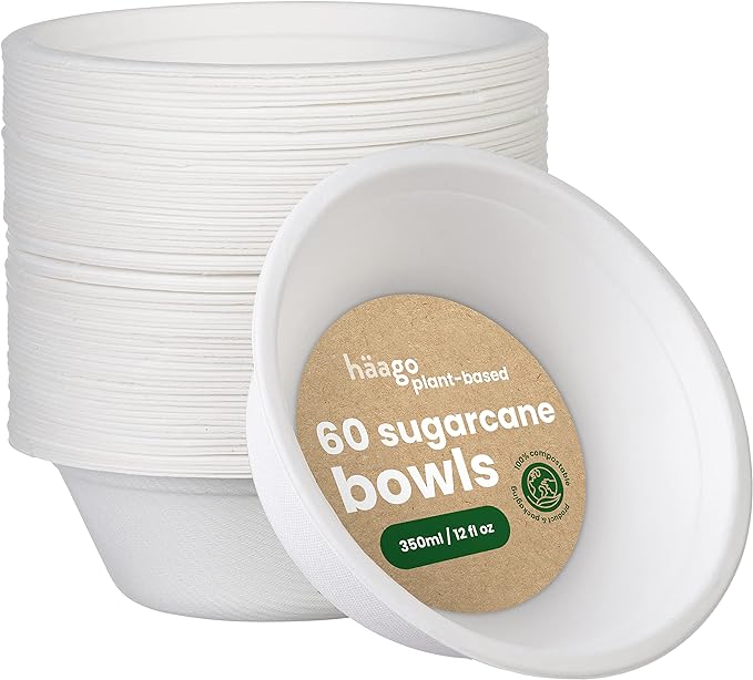 60 Round Sugarcane Bowls - 13cm (5&quot;)