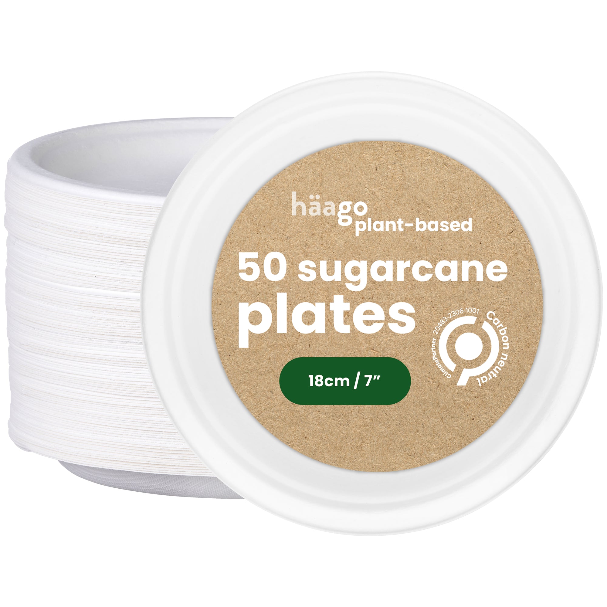 50 Round Sugarcane Plates - 18cm (7&quot;)