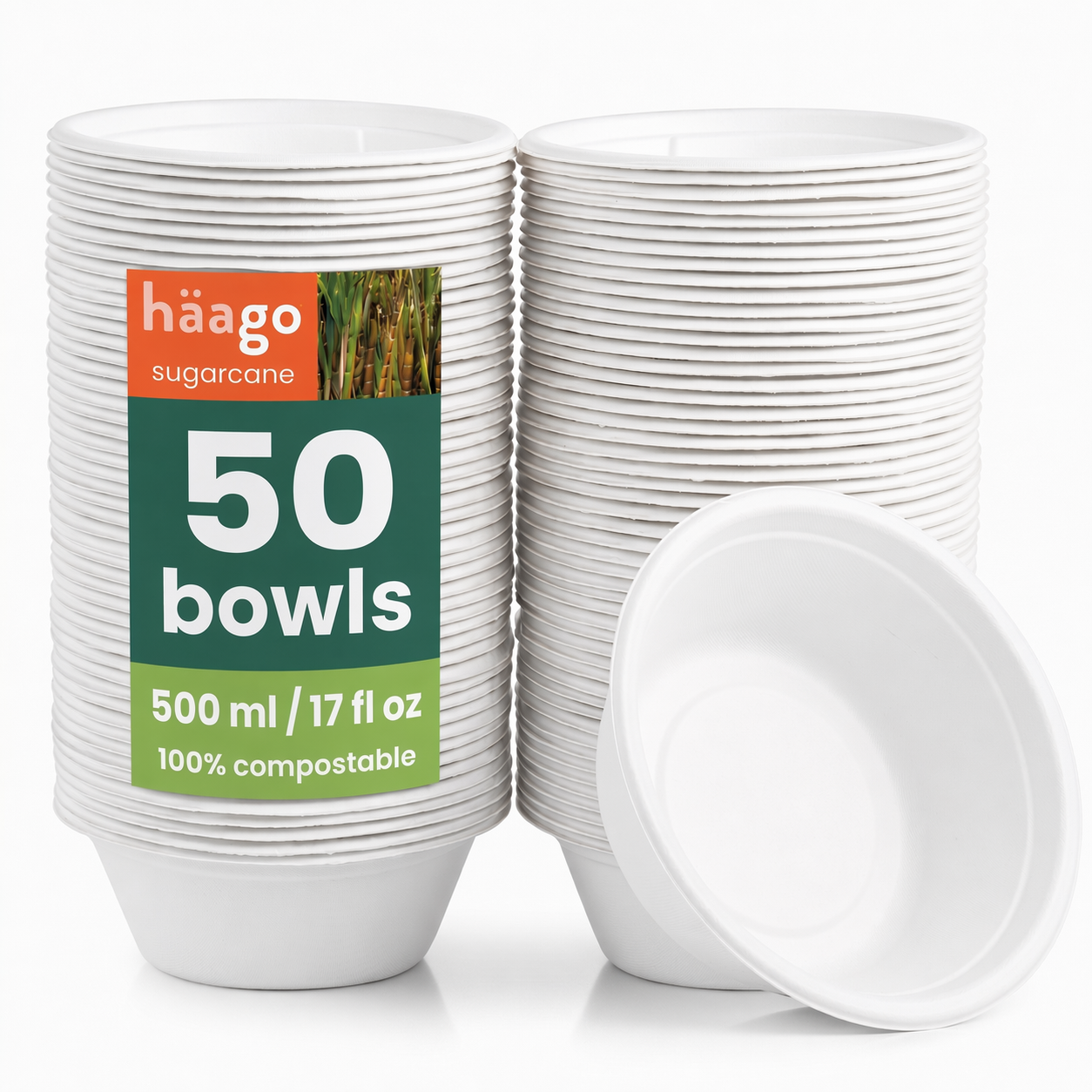 Round Sugarcane Bowls - 16cm (6") (500ml)