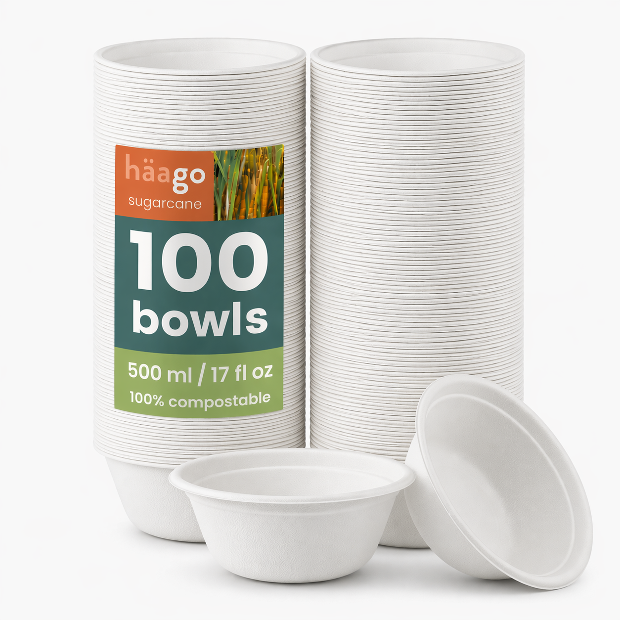 Round Sugarcane Bowls - 16cm (6") (500ml)