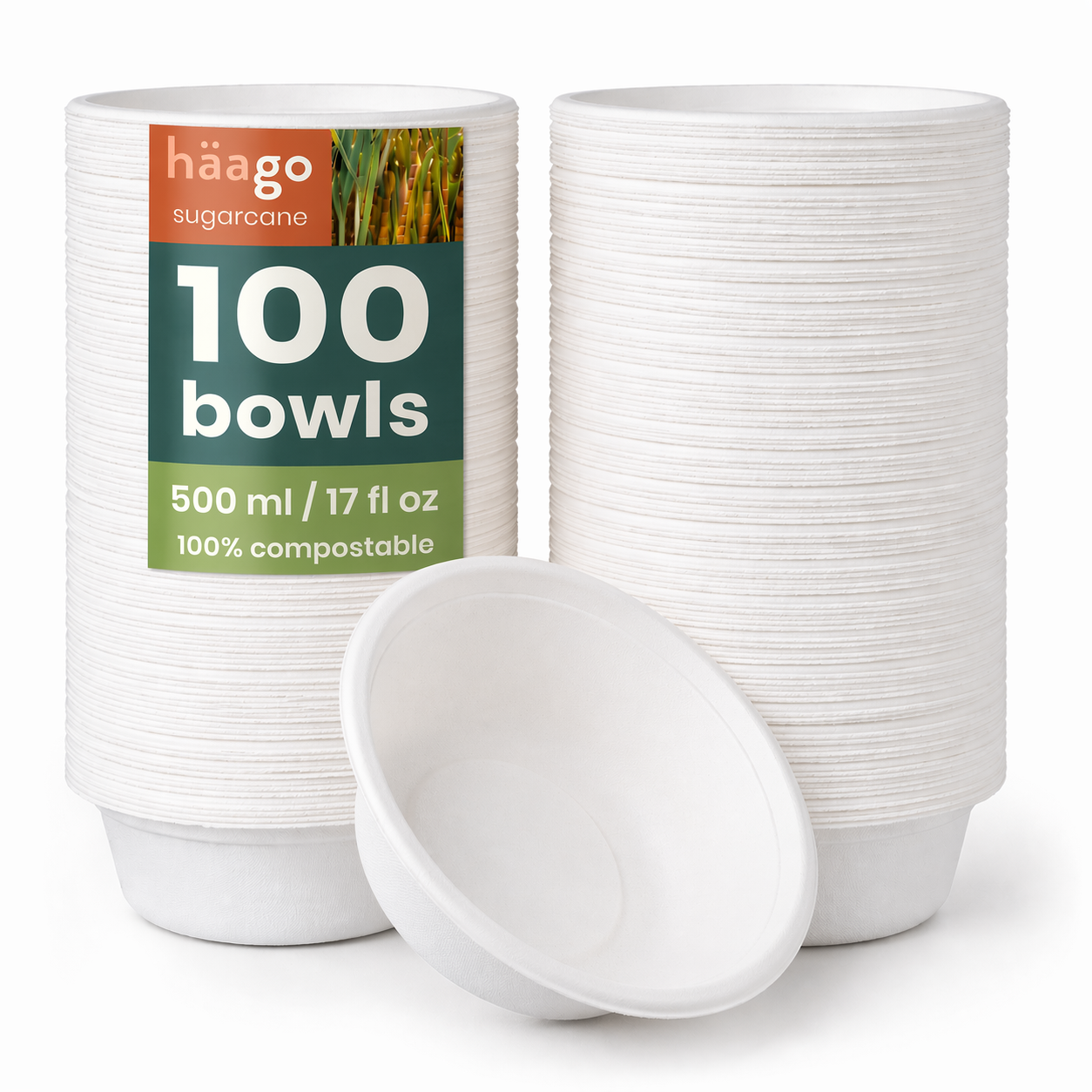 Round Sugarcane Bowls - 16cm (6") (500ml)