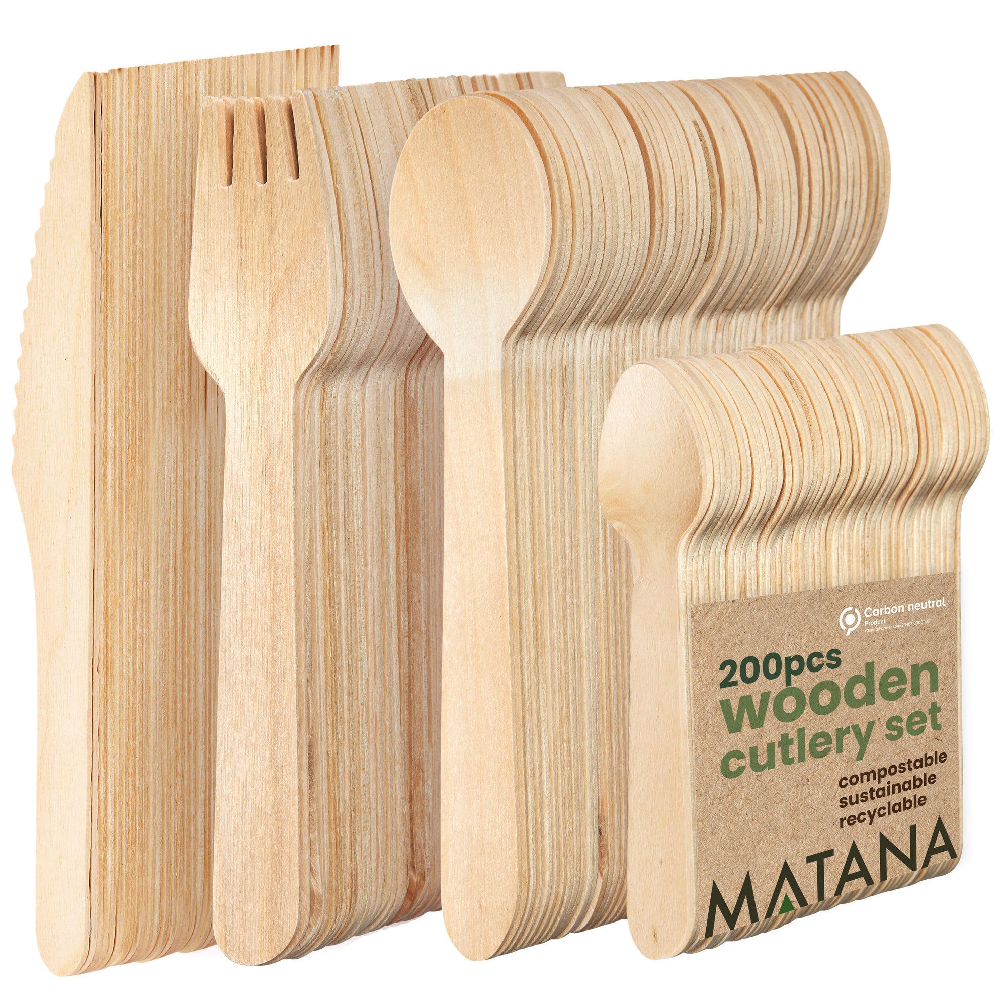 200pcs Wooden Cutlery Set