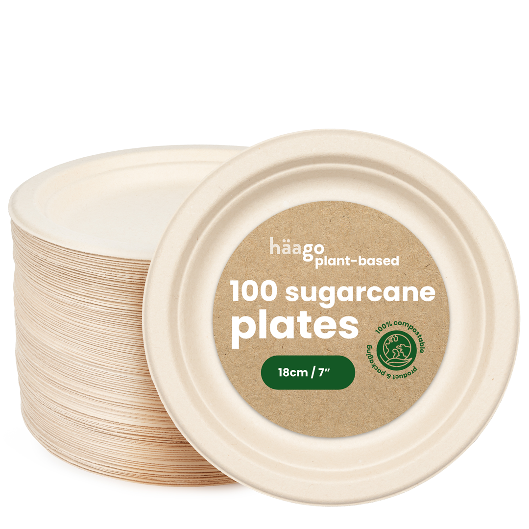 100 Round Sugarcane Plates - 18cm (7&quot;)