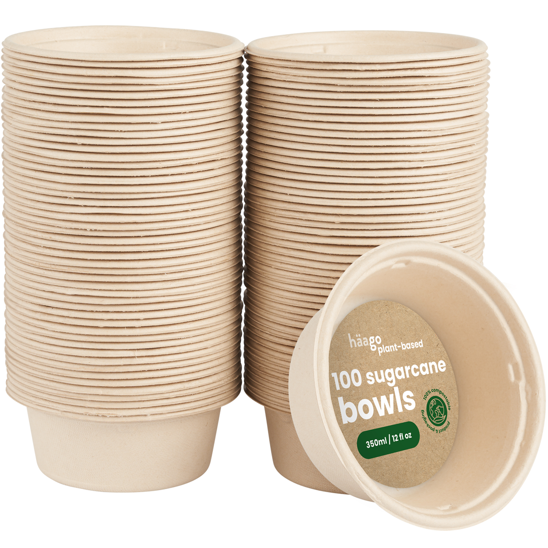 100 Round Sugarcane Bowls - 13cm (5&quot;)