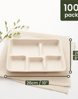 100 Sugarcane Sectioned Trays - 26cm (10")
