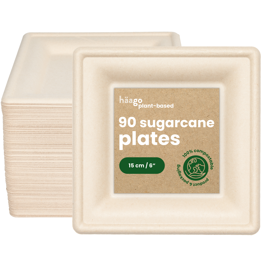 90 Square Sugarcane Plates - 15cm (6&quot;)