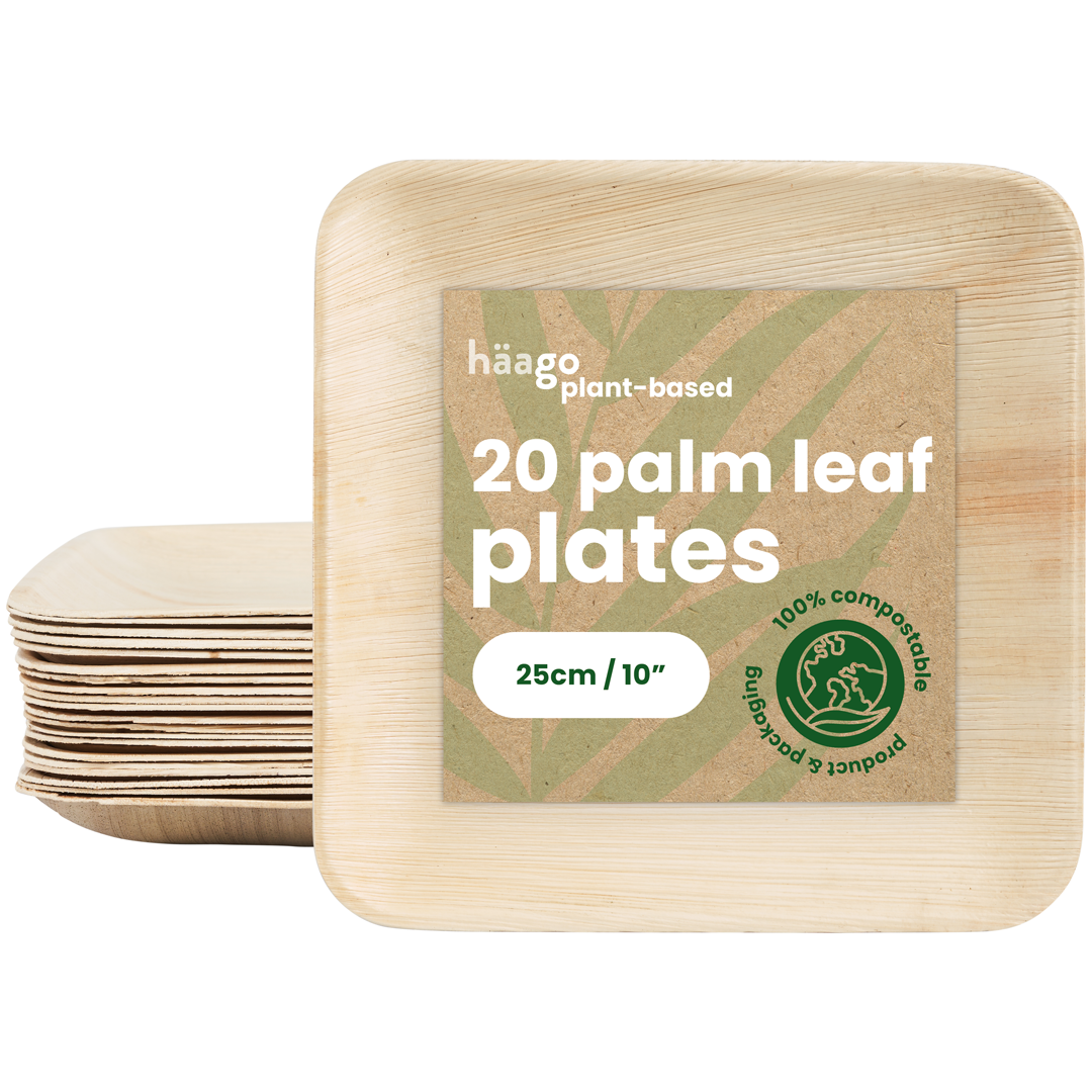 20 Square Palm Leaf Plates - 25cm (10&quot;)