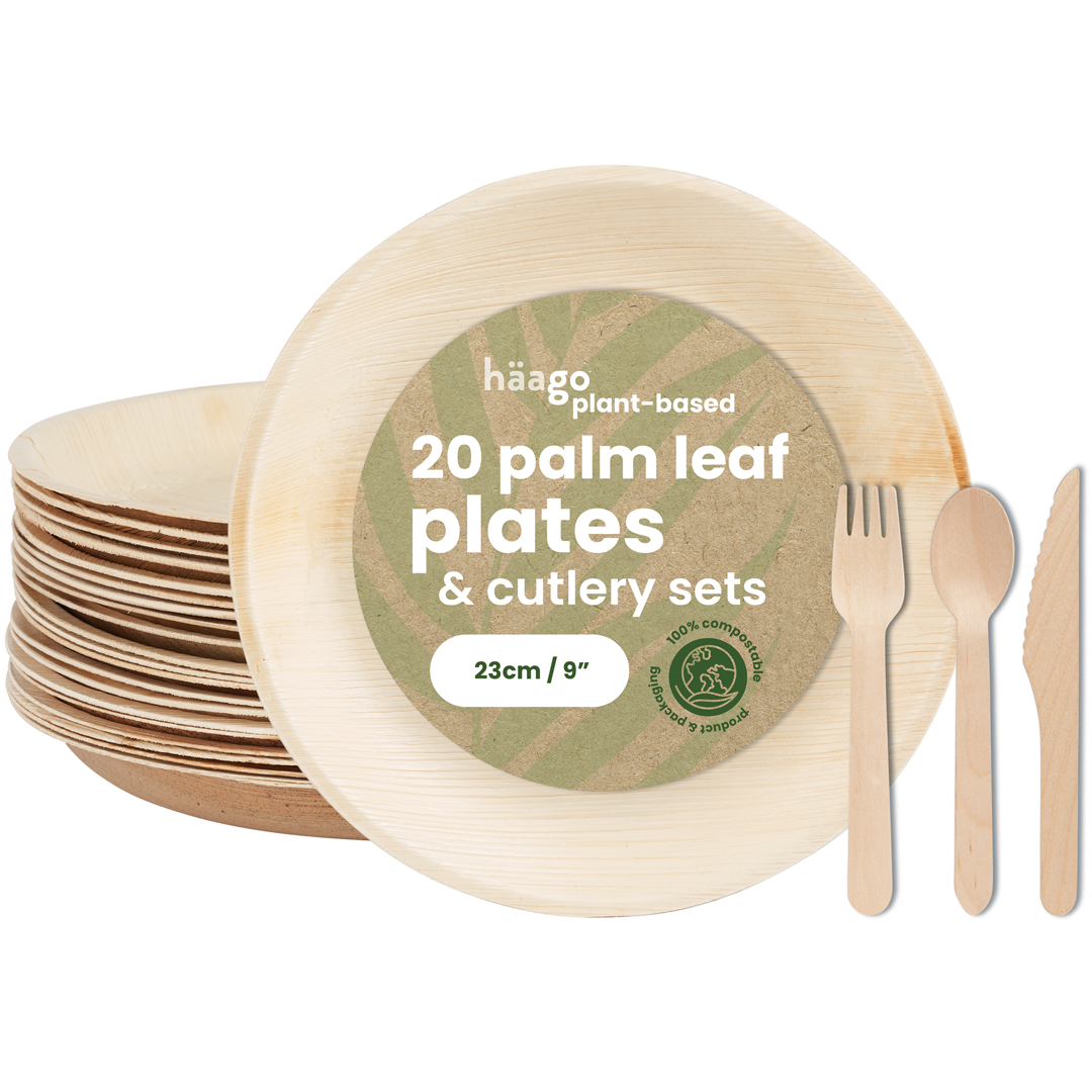 20 Palm Leaf Plates &amp; Cutlery